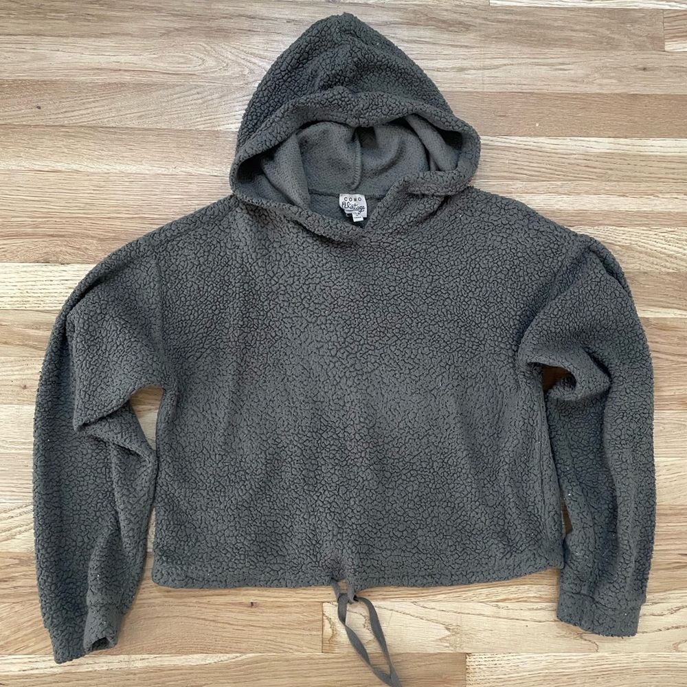 Como Vintage Cozy Gray Hooded Fleece Pullover size M